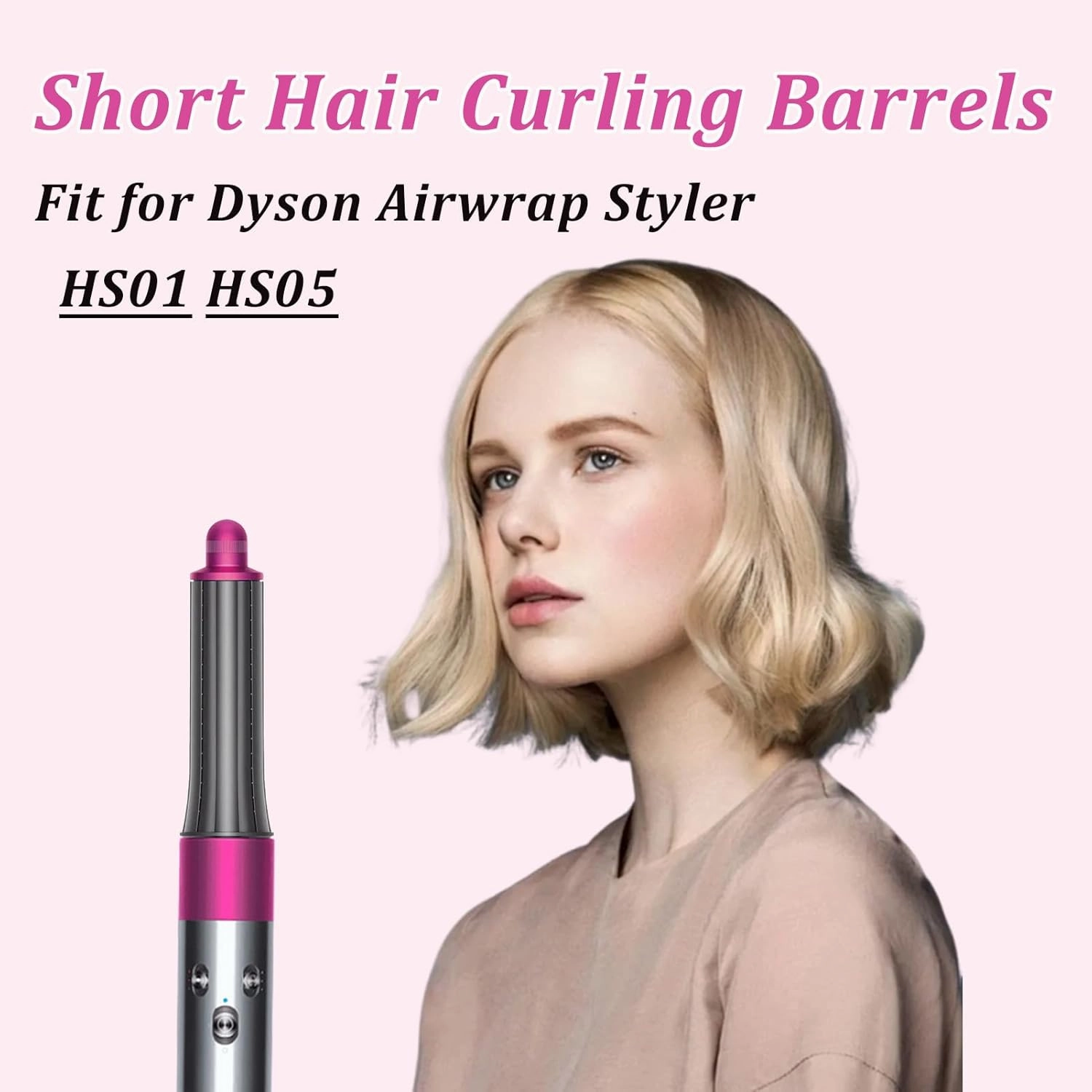 1.2 Inch/ 30MM Short Hair Curling Barrels for Dyson Airwrap Styler Attachment, 2 In 1 Styler Short Hair Barrels Automatic Curling Barrels for Dyson HS01 HS05, Rose Red