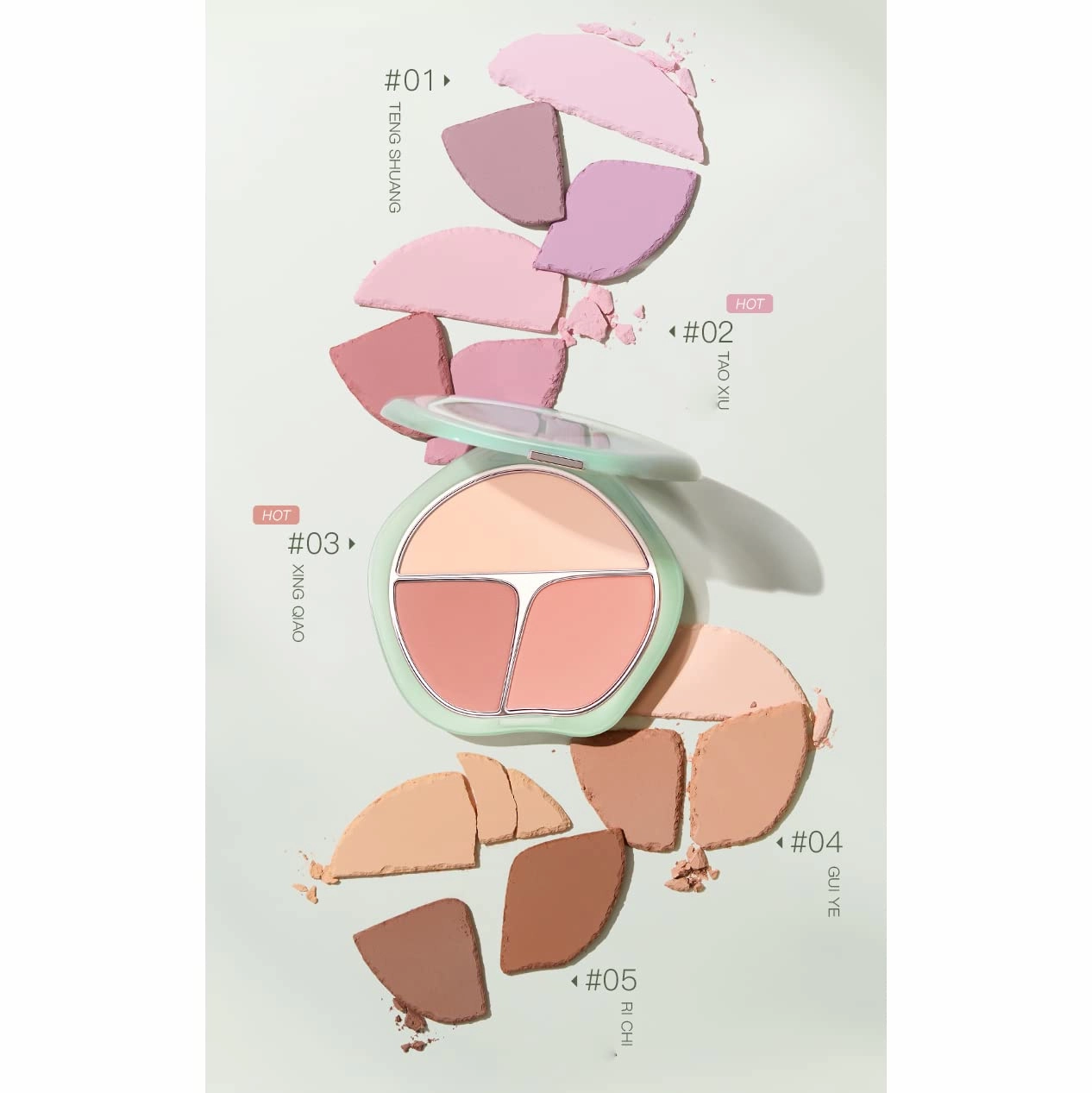 1 PC Caitang 3 Color Jade Pressed Powder Blush Matte Silky Facial Blusher Palette Cheek Color Palette with A Mirror & Beautiful Package, Giving Perfect Radiant 3D Look,13g (1, C01, Regular)