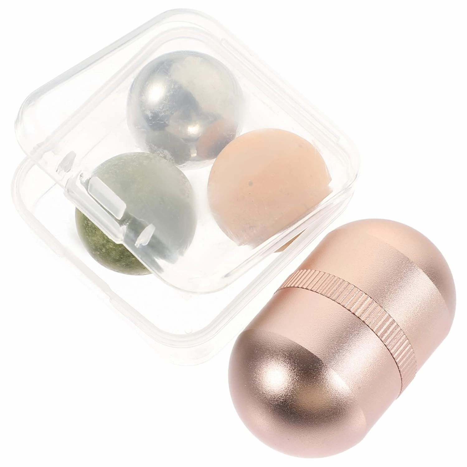 1 Set Volcanic Stone Ball Jaw Face Roller Skin Care Spiky Massage Beauty Roller for Face Cool Jade Roller Facial Tool Face Massage Jade Massagers Mask Spa Pink Aluminum Shell