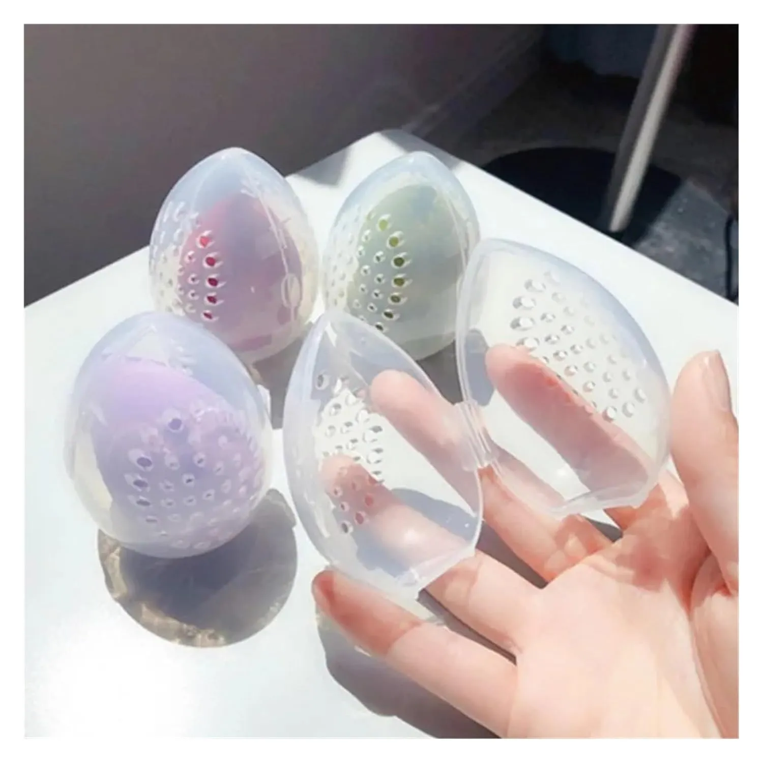 1pc Empty Transparent Puffs Drying Box Storage Case Portable Sponge Stand Cosmetic Egg Shaped Rack Makeup Puff Holder(1pc box white)