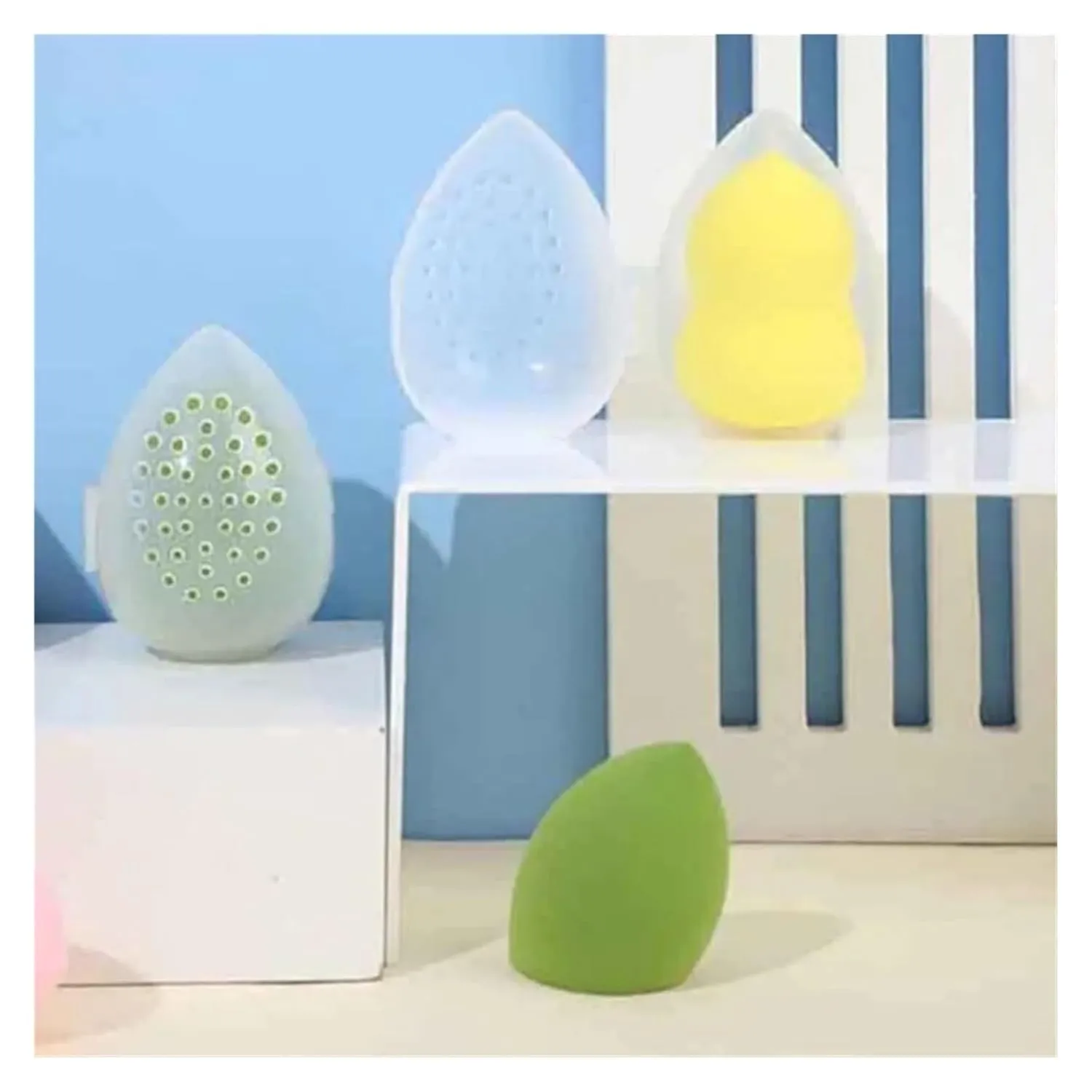 1pc Empty Transparent Puffs Drying Box Storage Case Portable Sponge Stand Cosmetic Egg Shaped Rack Makeup Puff Holder(NO.7)