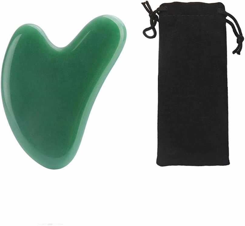 1PS Gua Sha-Stone Jade Tool for Facial Care Acupuncture Therapy Swelling Treatment Stretching with Bag-Green with Bag