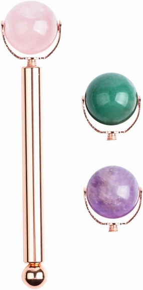 1Set Jade Roller Natural Skin Care Massager for Puffiness Relief Includes Replacement Beads and Roller Bar for Facial Massage and Migraine Relief