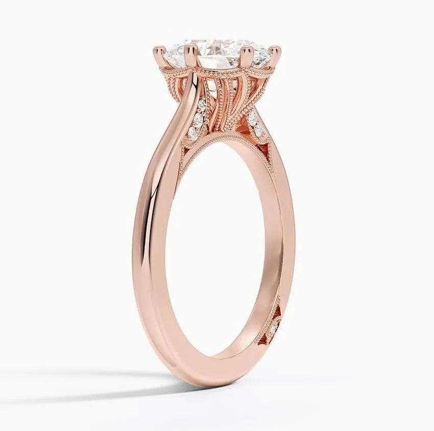 2 CT Oval Cut Cathedral Crown Moissanite Engagement Ring, Handmade Wedding Ring, Milgrain Tacori Promise Ring, Christmas Gift For Her In 10K/14K/18K Solid Gold & 925 Sterling Silver