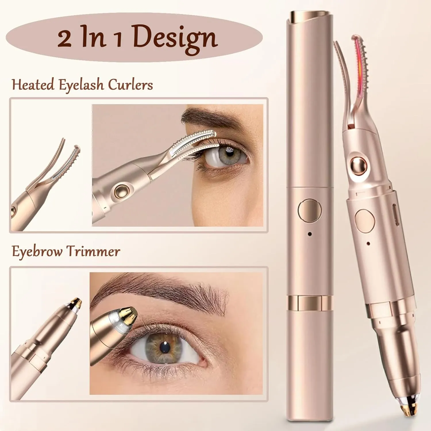 2 in 1 Heated Eyelash Curlers and Eyebrow Trimmer for Women, Electric Eyelash Curler with 2 Temperature Modes Anti-Burn USB Rechargeable Heated Eyelash Curler, Perfect Christmas Gift for Women-A4