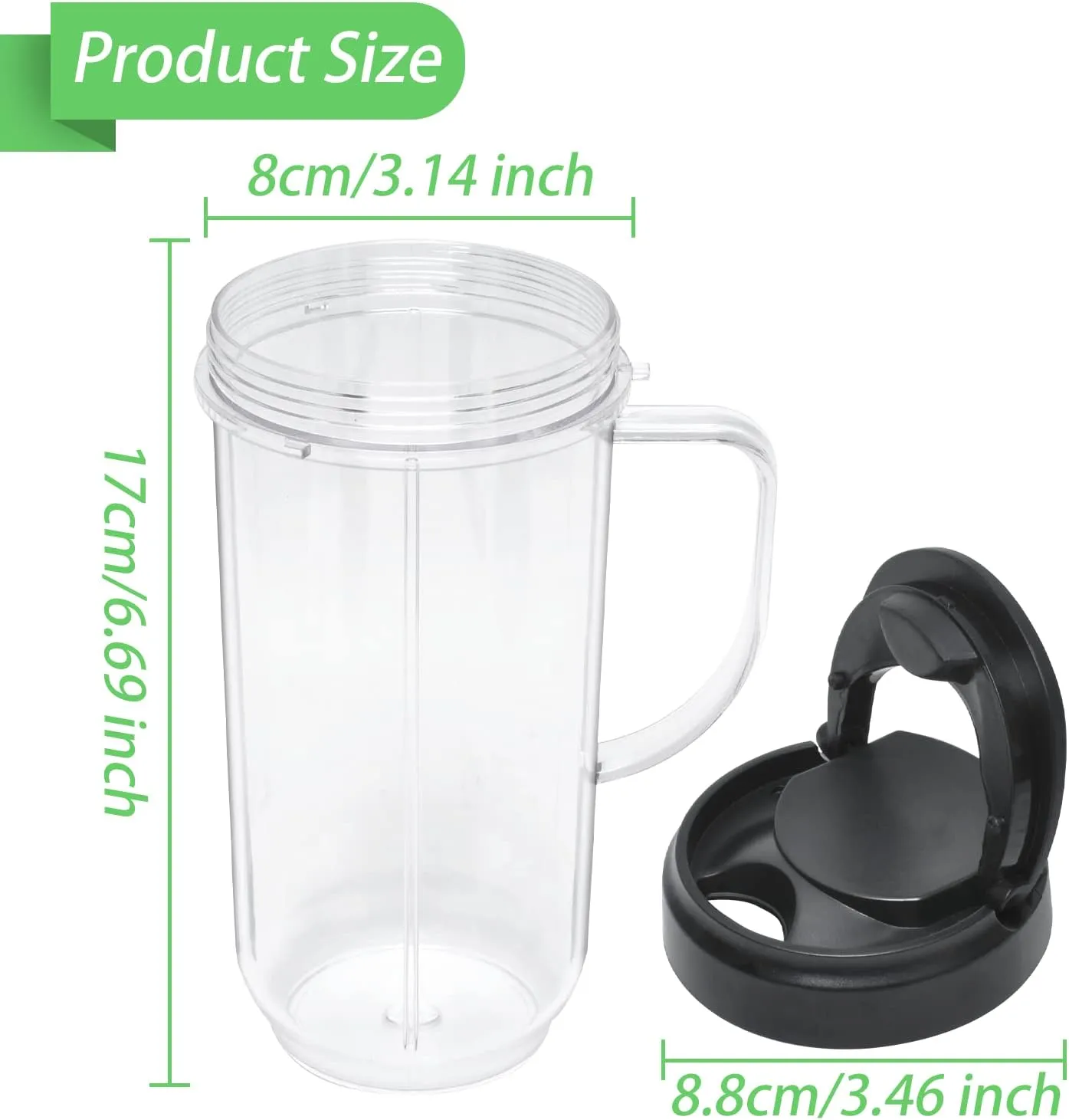 2 Packs Replacement for Magic Bullet Blender Cups, Tall 22oz Cup w/Flip-Top To-Go Lid, Blender Replacement Parts, Mug with Handle Compatible with Magic Bullet 250w MB1001