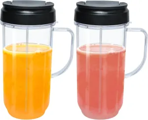 2 Packs Replacement for Magic Bullet Blender Cups, Tall 22oz Cup w/Flip-Top To-Go Lid, Blender Replacement Parts, Mug with Handle Compatible with Magic Bullet 250w MB1001