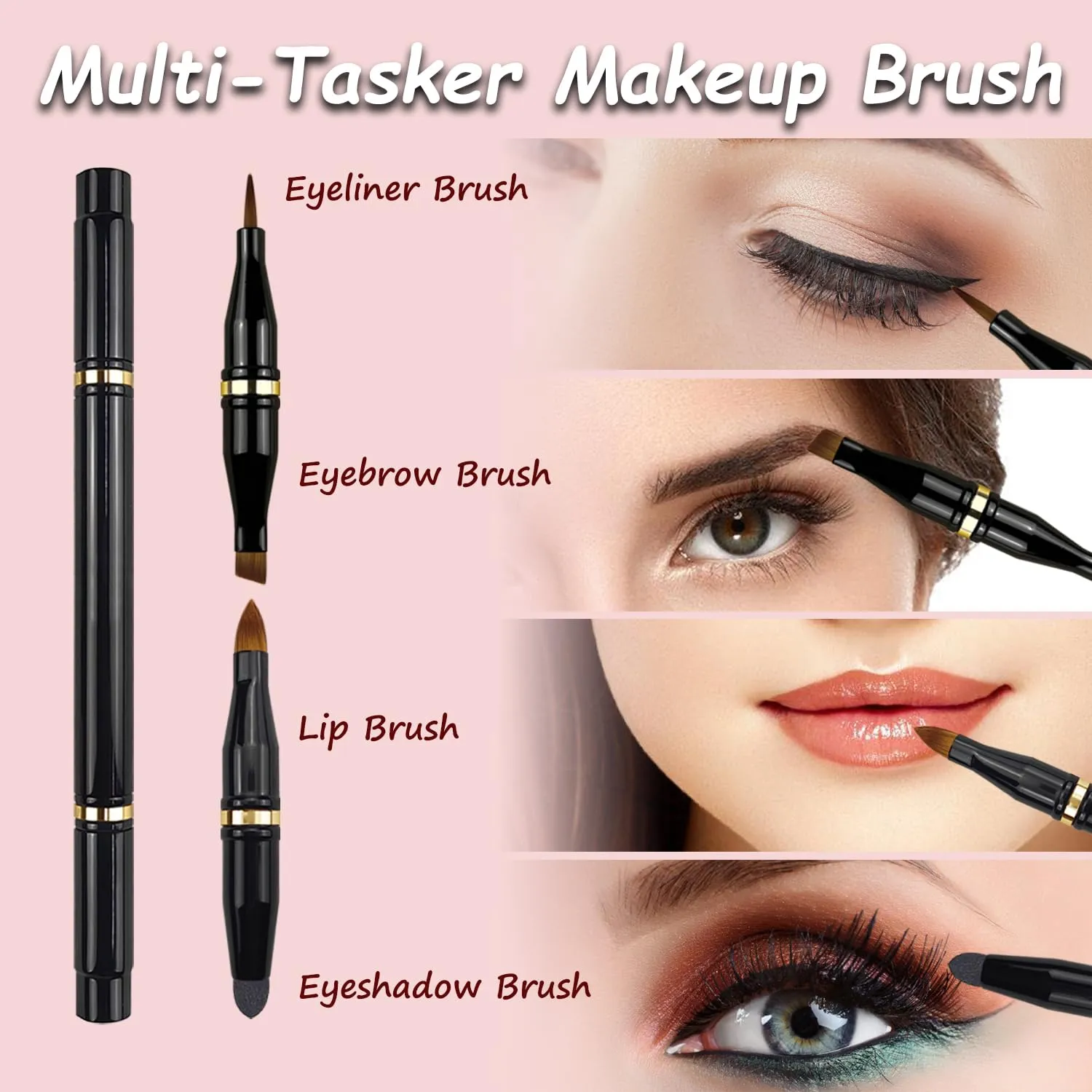 2 Pcs 4 in 1 Makeup Brush Set - Travel Size Powder/Blush, Foundation, Blending, Eye & Lip Brushes
