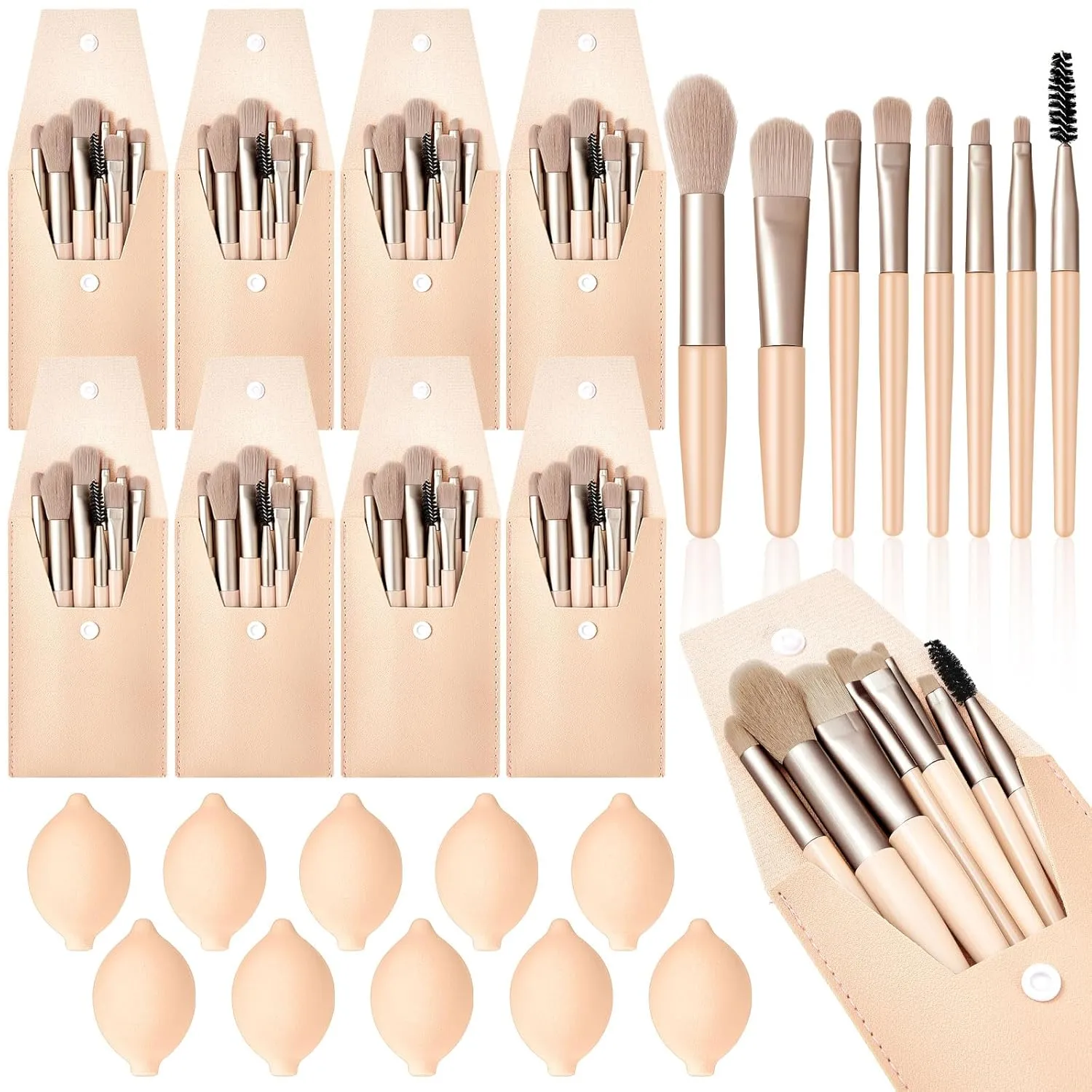 20 Pcs Travel Makeup Brush Set, 10 Pcs Mini Travel Brush Set with Bag, 10 Pcs Makeup Sponge Princess Party Favor Set for Women Girl Home Business Party Souvenirs(Nude)
