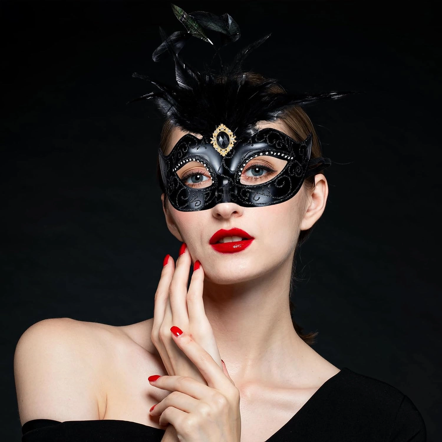 2025 Masquerade Mask for Women with Feathers - Venetian Masquerade Mask for Carnival Ball, Mardi Gras, Prom