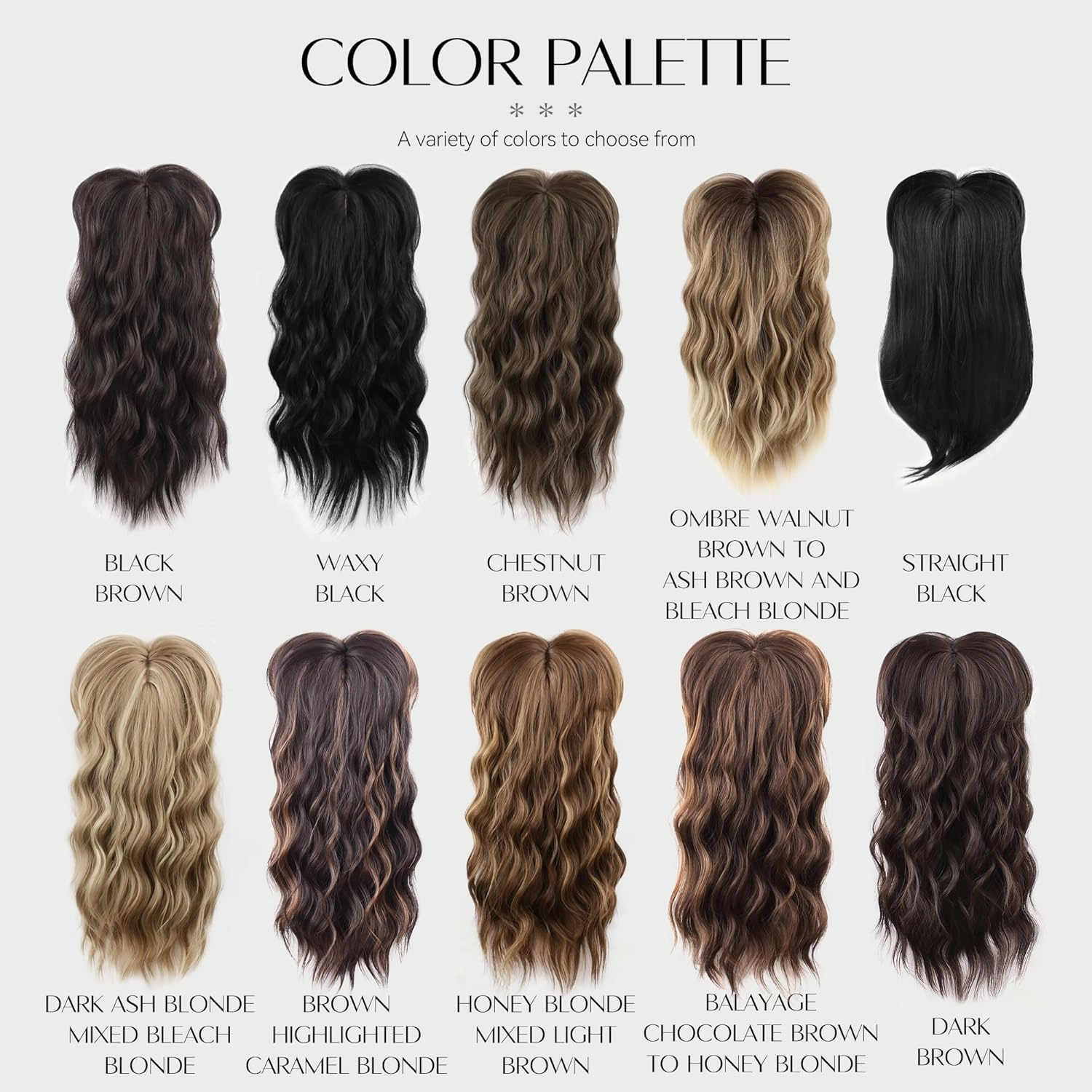 20in Wavy Curl Clip-In Hair Toppers for Women with Thinning Hair - Black Brown Synthetic Wiglets with Fringe Bang, Adds Volume