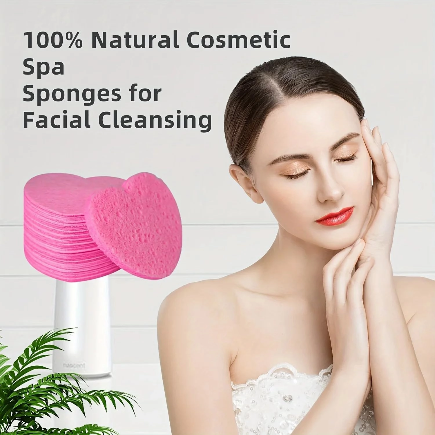 20PCS Heart Shaped Compressed Face Sponges for Cleansing – Natural Cellulose Facial Wash Pads for Exfoliating & Reusable Skincare, Pink and Yellow Cosmetic Puffs, 10cm (Pink)