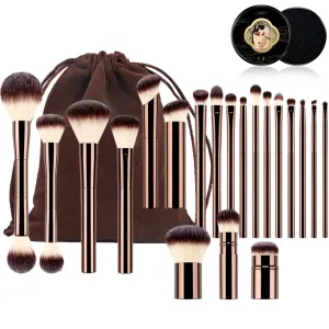 21PCS Pro Makeup Brush Set with Cleaning Box & Travel Pouch | Double-Ended Kabuki Brushes for Liquid, Cream & Powder | Soft, Shed-Free Bristles for Face & Eyes | Includes Sponges for Flawless Finish