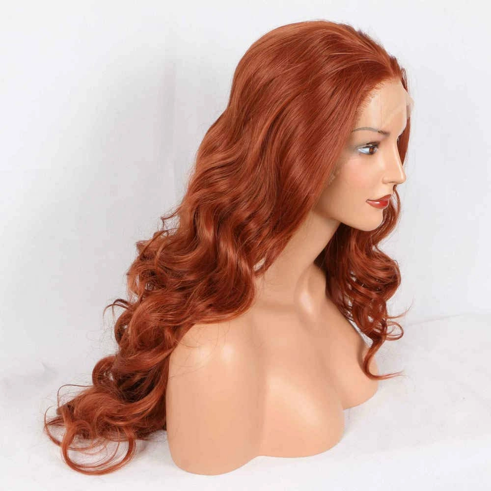 24inch Dark Orange Wig Body Wave Natural Hair Heat Resistant Synthetic Lace Front Wigs Flawless Hairline Cosplay Makeup for Drag Queen Free Part Women Wigs Long Hair Replacement Wig