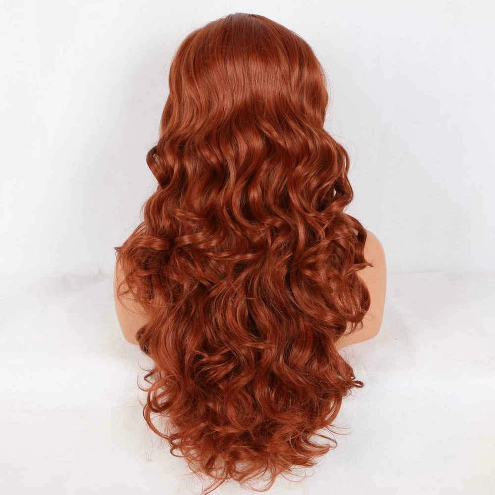 24inch Dark Orange Wig Body Wave Natural Hair Heat Resistant Synthetic Lace Front Wigs Flawless Hairline Cosplay Makeup for Drag Queen Free Part Women Wigs Long Hair Replacement Wig