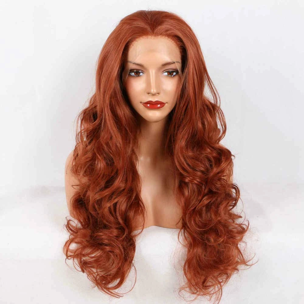 24inch Dark Orange Wig Body Wave Natural Hair Heat Resistant Synthetic Lace Front Wigs Flawless Hairline Cosplay Makeup for Drag Queen Free Part Women Wigs Long Hair Replacement Wig