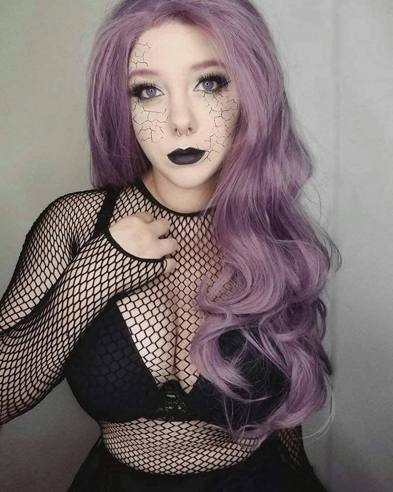 24inch Lavender Purple Wig Heat Resistant Lilac Synthetic Lace Front Wig Natural Hairline Wavy Pastel Wig Glueless Lace Front Wigs for Women Girls Cosplay Party Makeup