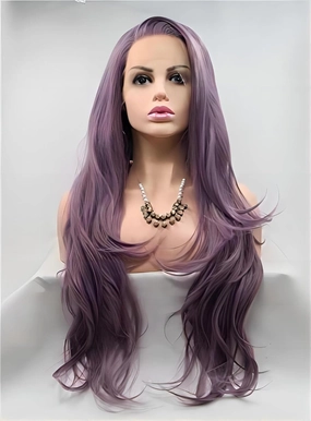 24inch Lavender Purple Wig Heat Resistant Lilac Synthetic Lace Front Wig Natural Hairline Wavy Pastel Wig Glueless Lace Front Wigs for Women Girls Cosplay Party Makeup