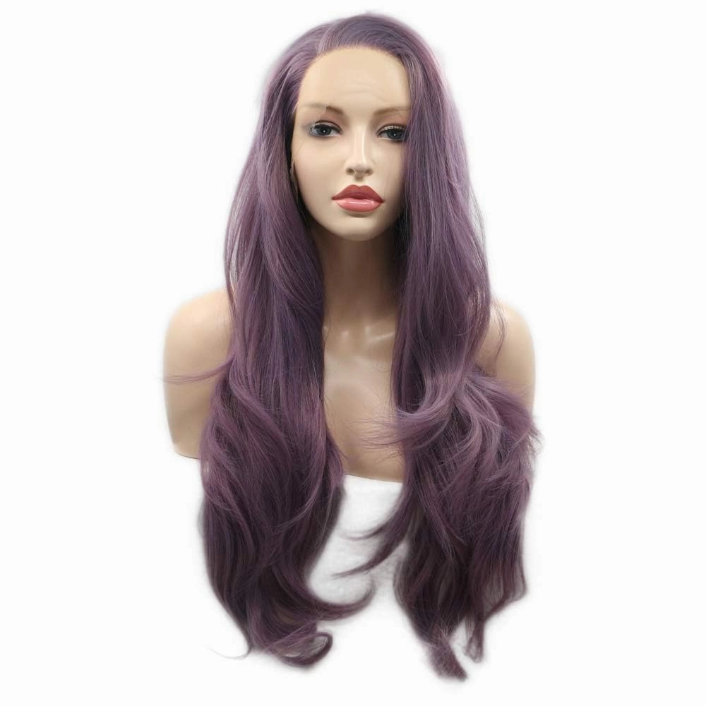 24inch Lavender Purple Wig Heat Resistant Lilac Synthetic Lace Front Wig Natural Hairline Wavy Pastel Wig Glueless Lace Front Wigs for Women Girls Cosplay Party Makeup
