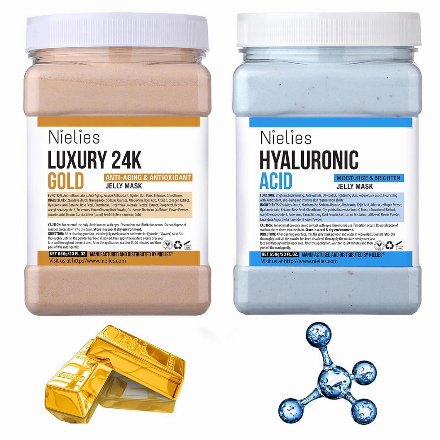 24K Gold & Hyaluronic Acid Jelly Mask, Facial Skin Care- Collagen Peel-Off Jelly Mask Set, For Facials, Face Mask For Instant Hydration, Vegan Peel Off Face Mask, For Hydration