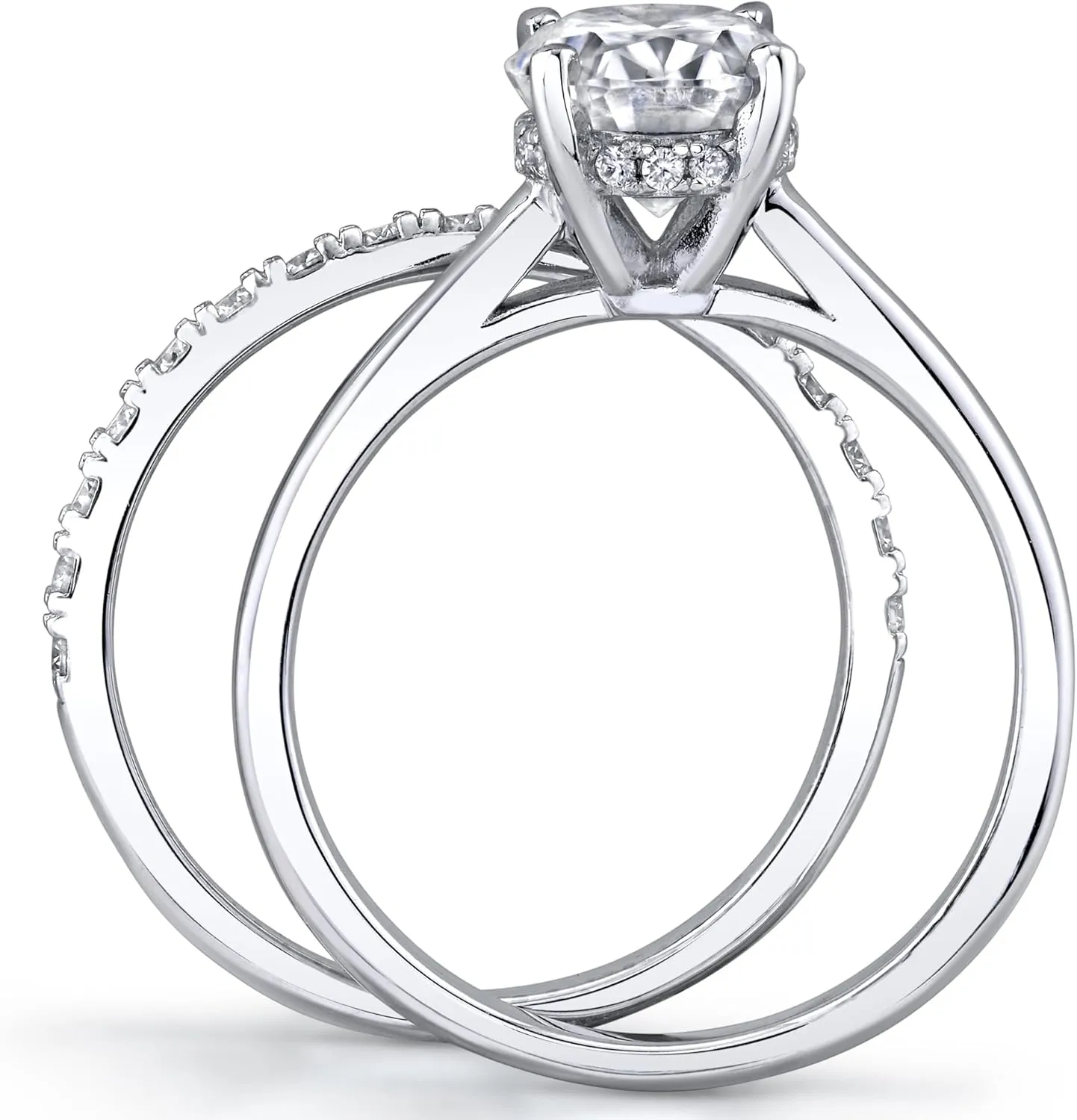 2.5 Carat Oval Moissanite Bridal Set Engagement Wedding Ring 18K White Gold Over Silver 9MM