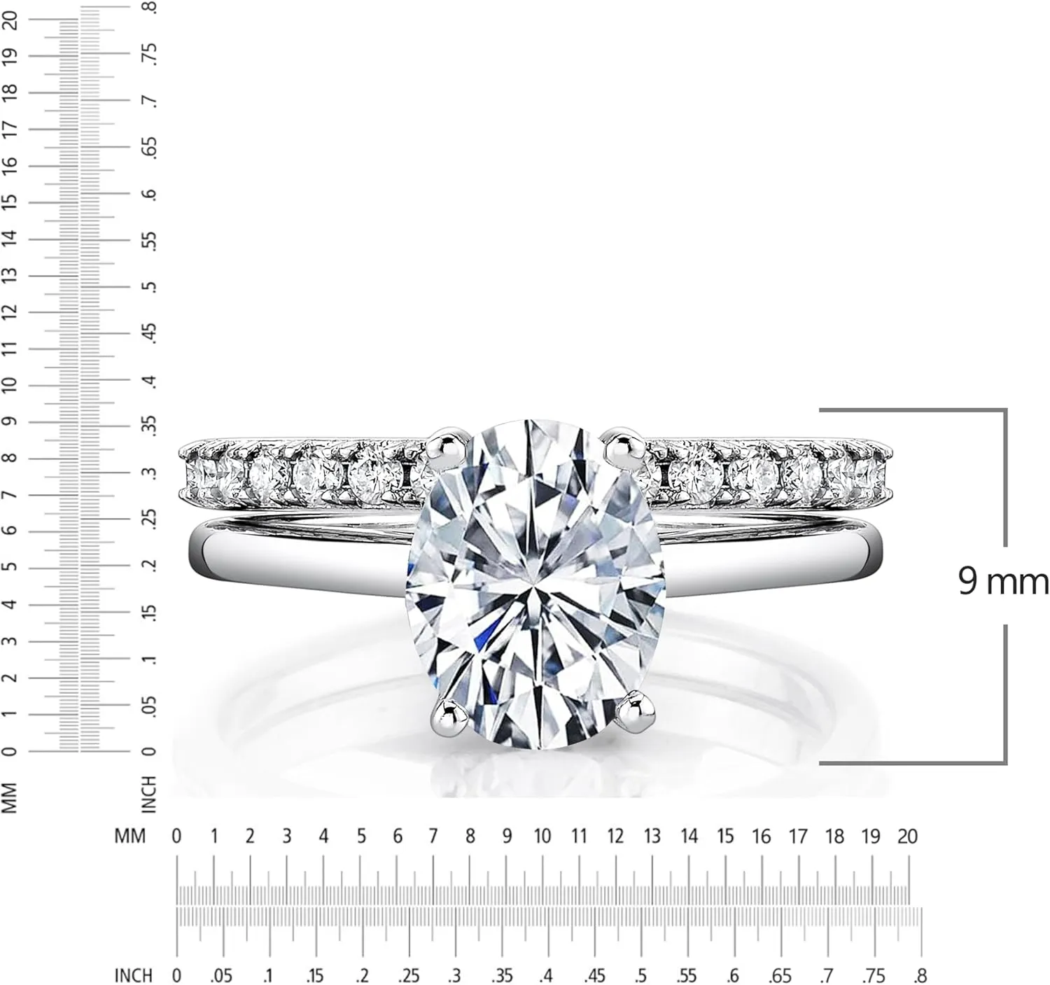 2.5 Carat Oval Moissanite Bridal Set Engagement Wedding Ring 18K White Gold Over Silver 9MM
