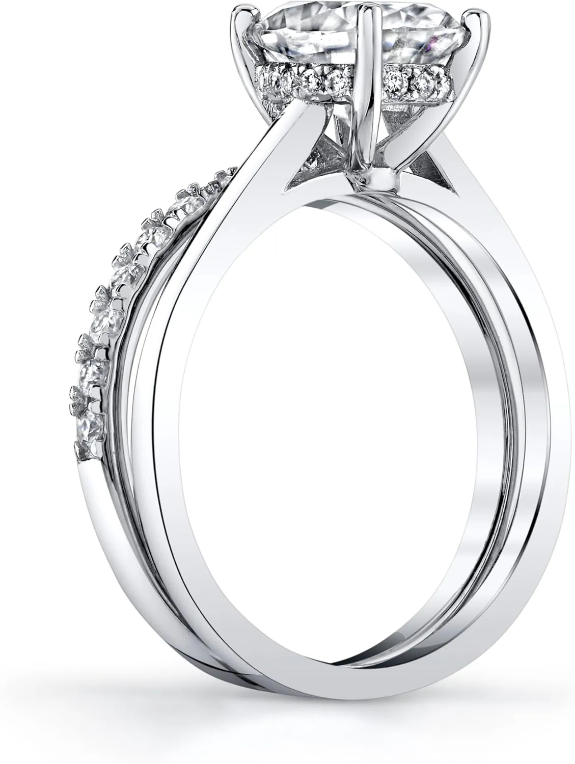 2.5 Carat Oval Moissanite Bridal Set Engagement Wedding Ring 18K White Gold Over Silver 9MM