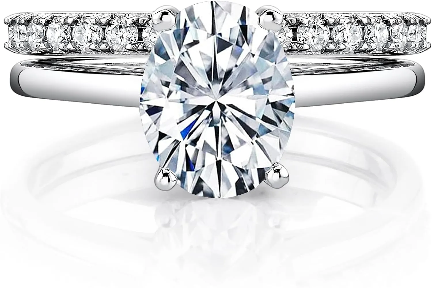 2.5 Carat Oval Moissanite Bridal Set Engagement Wedding Ring 18K White Gold Over Silver 9MM