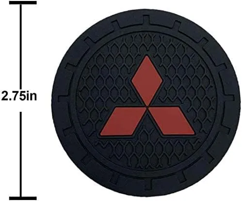 2.75 Inch Diameter Oval Tough Car Logo Vehicle Travel Auto Cup Holder Insert Coaster Can 2 Pcs Pack (fit Mitsubishi)