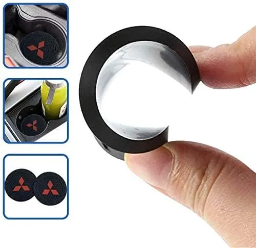 2.75 Inch Diameter Oval Tough Car Logo Vehicle Travel Auto Cup Holder Insert Coaster Can 2 Pcs Pack (fit Mitsubishi)