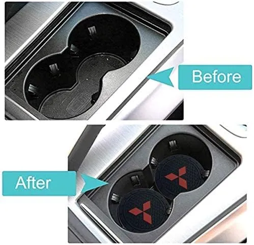2.75 Inch Diameter Oval Tough Car Logo Vehicle Travel Auto Cup Holder Insert Coaster Can 2 Pcs Pack (fit Mitsubishi)