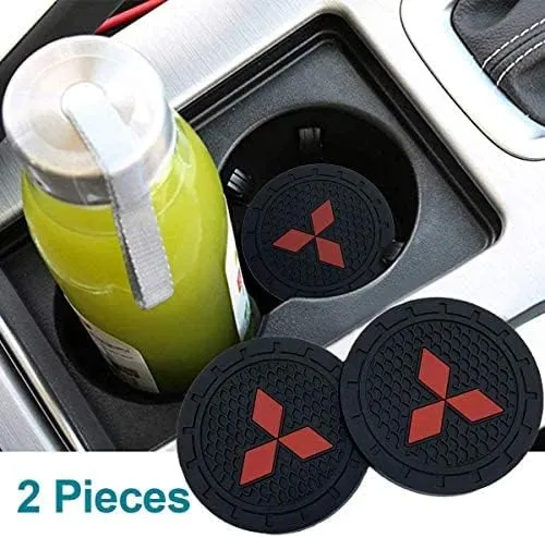 2.75 Inch Diameter Oval Tough Car Logo Vehicle Travel Auto Cup Holder Insert Coaster Can 2 Pcs Pack (fit Mitsubishi)