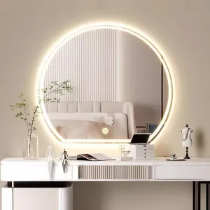 27.6X 24.4 Inch Oval LED Bathroom Mirror, Anti-Fog Wall Mounted Lighted Bathroom Vanity Mirror, Smart Makeup Mirror, 3 Colors Light Dimmable Touch Switch, Large Lighted Makeup Mirror, Shatter-Proof(60