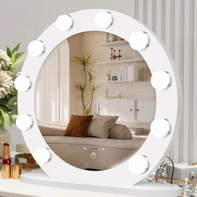 27 Inch Round Vanity Mirror with Lights Hollywood Mirror with Lights, Lighted Makeup Mirror with 10 Dimmable LED Bulbs for Bedroom Tabletop, Smart Touch Dimmable 3 Modes