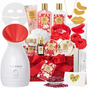 27 Pcs Bath and Body Gifts Basket Set - Rose Spa Gifts Set Skin Care Set for Women, Gift Baskets Set for Mothers Day Mom | Perfect Gifts for Christmas, Birthday, Valentines Day All Occasion Present