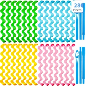 28 Spiral No-Heat Wave Curlers Kit with Styling Hooks for Versatile Hairstyles, No Heat (45 cm, Assorted Colors)