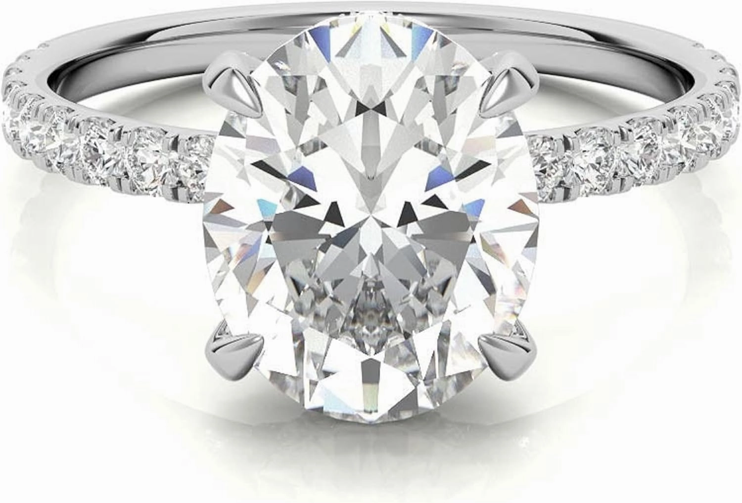 2 CT Oval Cut Colorless Moissanite Diamond Pave Basket Engagement Ring, Solitaire Hidden Halo Wedding Ring, Solid 14k White Gold Moissanite Ring, Anniversary Promise Ring Gifts for Her