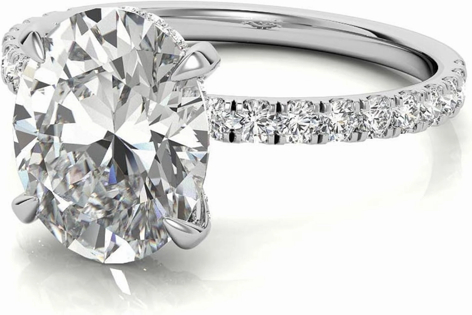 2 CT Oval Cut Colorless Moissanite Diamond Pave Basket Engagement Ring, Solitaire Hidden Halo Wedding Ring, Solid 14k White Gold Moissanite Ring, Anniversary Promise Ring Gifts for Her