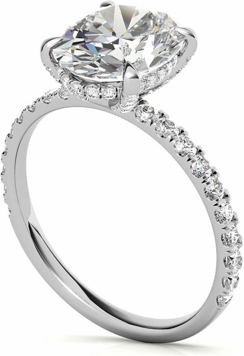 2 CT Oval Cut Colorless Moissanite Diamond Pave Basket Engagement Ring, Solitaire Hidden Halo Wedding Ring, Solid 14k White Gold Moissanite Ring, Anniversary Promise Ring Gifts for Her