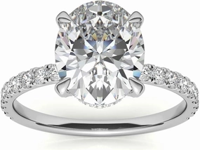 2 CT Oval Cut Colorless Moissanite Diamond Pave Basket Engagement Ring, Solitaire Hidden Halo Wedding Ring, Solid 14k White Gold Moissanite Ring, Anniversary Promise Ring Gifts for Her