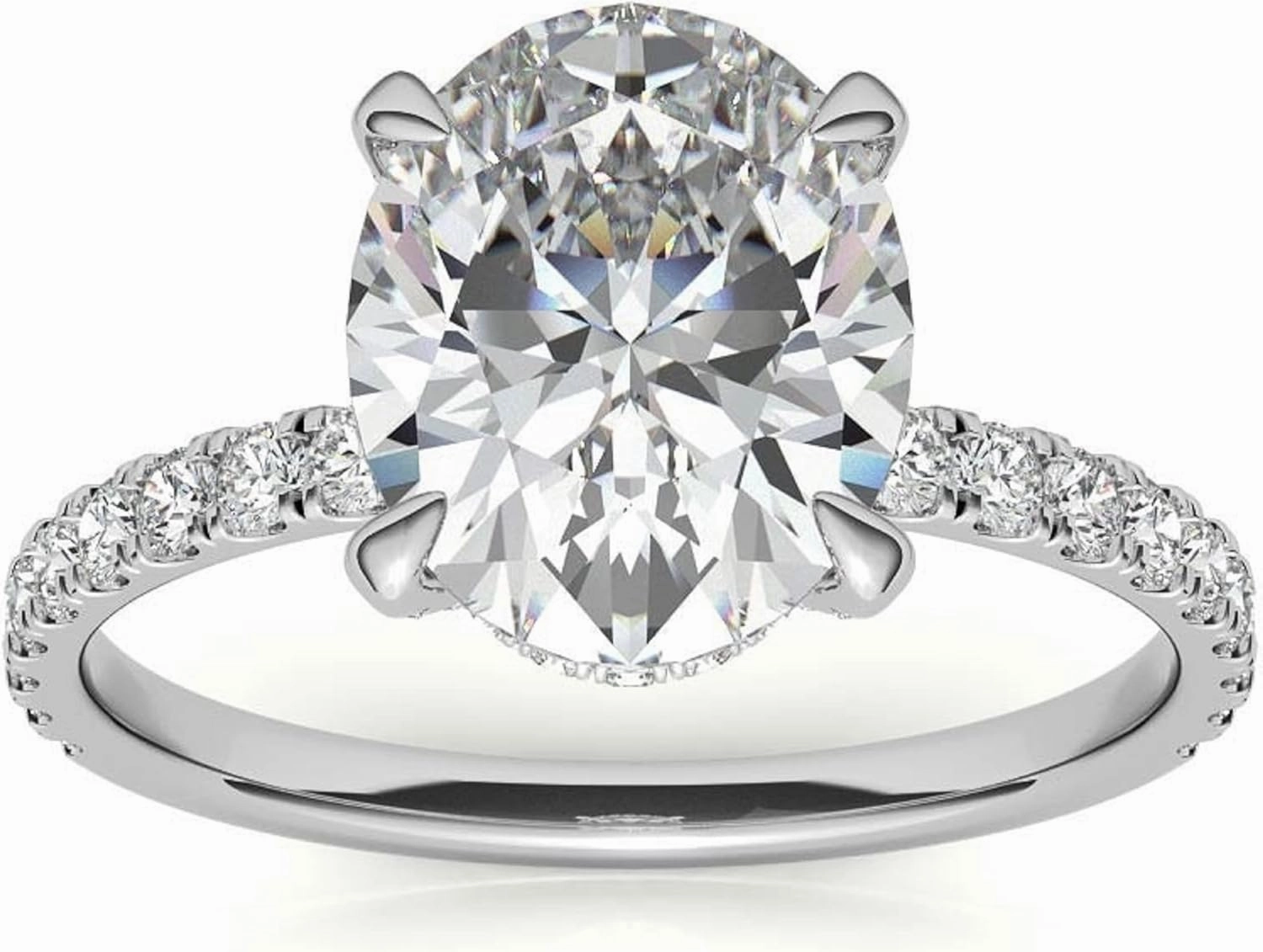 2 CT Oval Cut Colorless Moissanite Diamond Pave Basket Engagement Ring, Solitaire Hidden Halo Wedding Ring, Solid 14k White Gold Moissanite Ring, Anniversary Promise Ring Gifts for Her