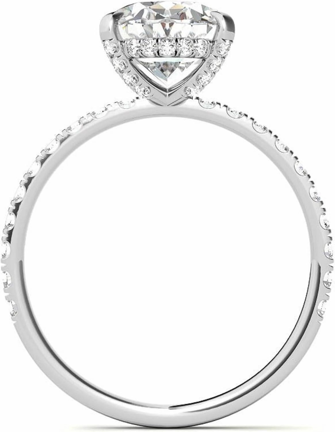 2 CT Oval Cut Colorless Moissanite Diamond Pave Basket Engagement Ring, Solitaire Hidden Halo Wedding Ring, Solid 14k White Gold Moissanite Ring, Anniversary Promise Ring Gifts for Her