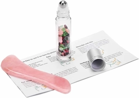 2 in 1 - Rose Quartz Gua Sha Scraping Massage Tool   100% Natural Gemstone Essential Oil Roller Bottle,Premium Hand Made Jade GuaSha Board, Anti-Aging,SPA Beauty Trigger Point Therapy on Face (S)