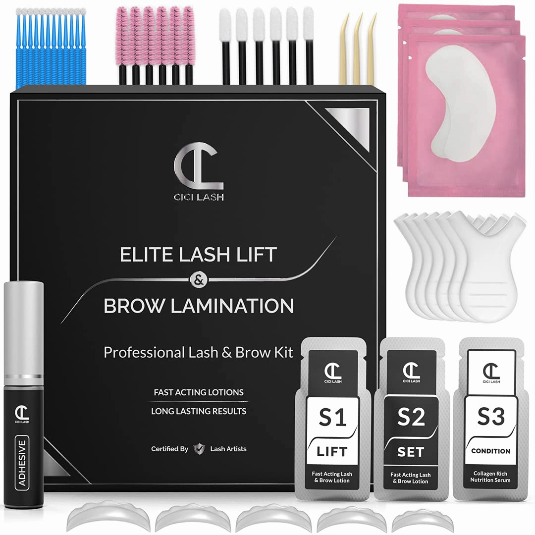 2 in 1 Lash Lift Kit and Brow Lamination Kit | Instant Perming, Lifting & Curling for Eyelashes & Eyebrows | Professional Salon Results Lasting 6-8 Weeks | Includes Glue & Supplies for 5  Treatments