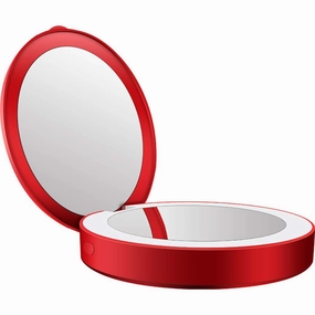 2-in-1 Mini Folding LED Make-up Mirror 3X Magnifying Mirror Travel Power Bank Red