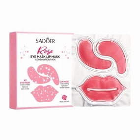 2 Pack For SADOER Rose Eye Mask and Lip Mask Combination Pack,Rose Extract Deep Nourishment,Moisturizing Eye Mask Lip Mask Set,80g 60 pieces 30 pairs