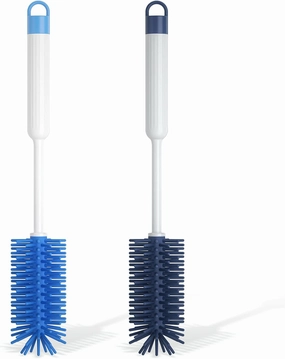 2 Pack LeLuv Cleaning Brush Hypoallergenic Silicone Bristles - 13 Inch Length Overall for Vacuum Pump Cylinders - One Grey One Blue