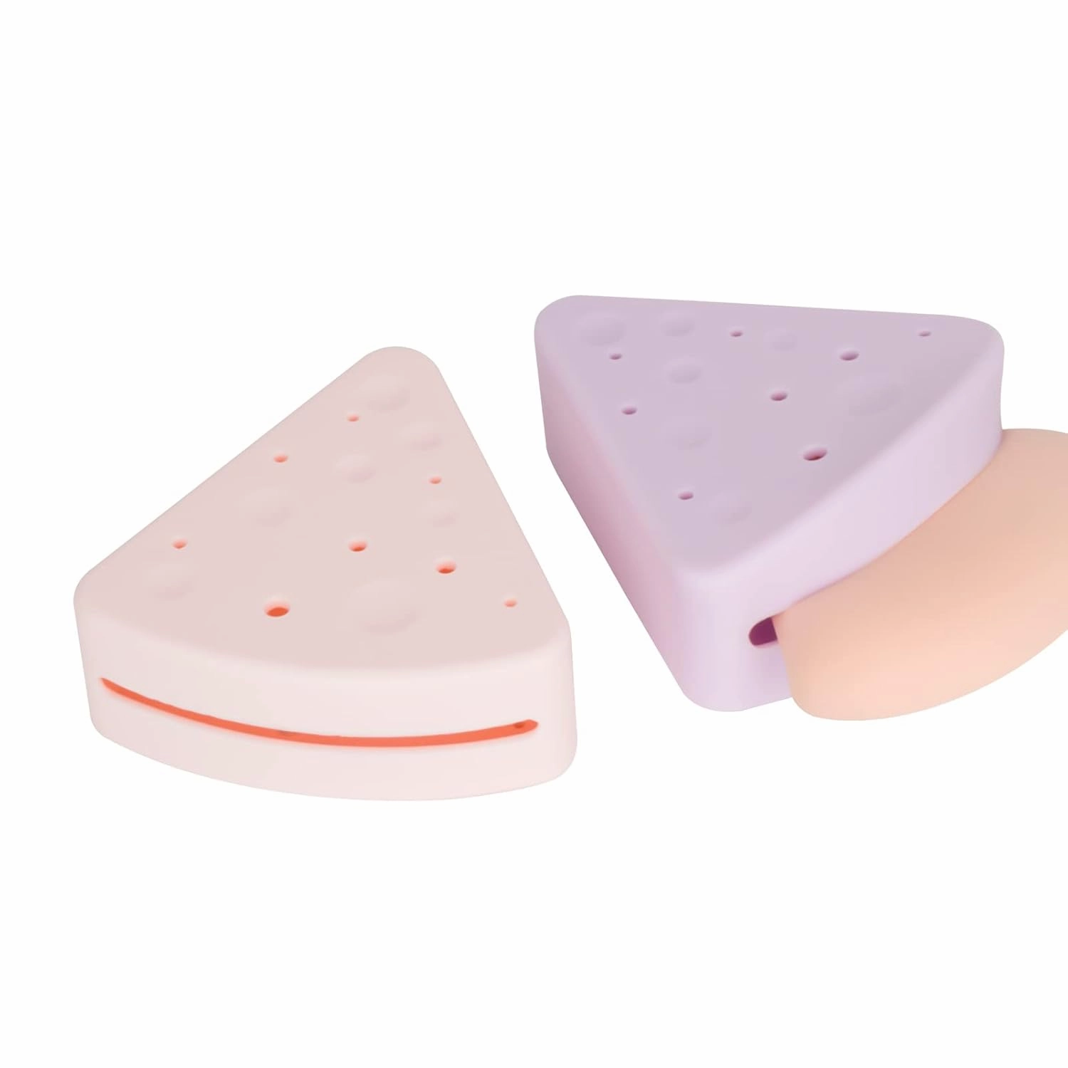 2 Pack Makeup Sponge Powder Puff Holder, Silicone Cheese Beauty Sponge Case with Double-Sided Vent Design, Travel Portable Triangle Puff Carrying Storage Case (Purple, Pink)