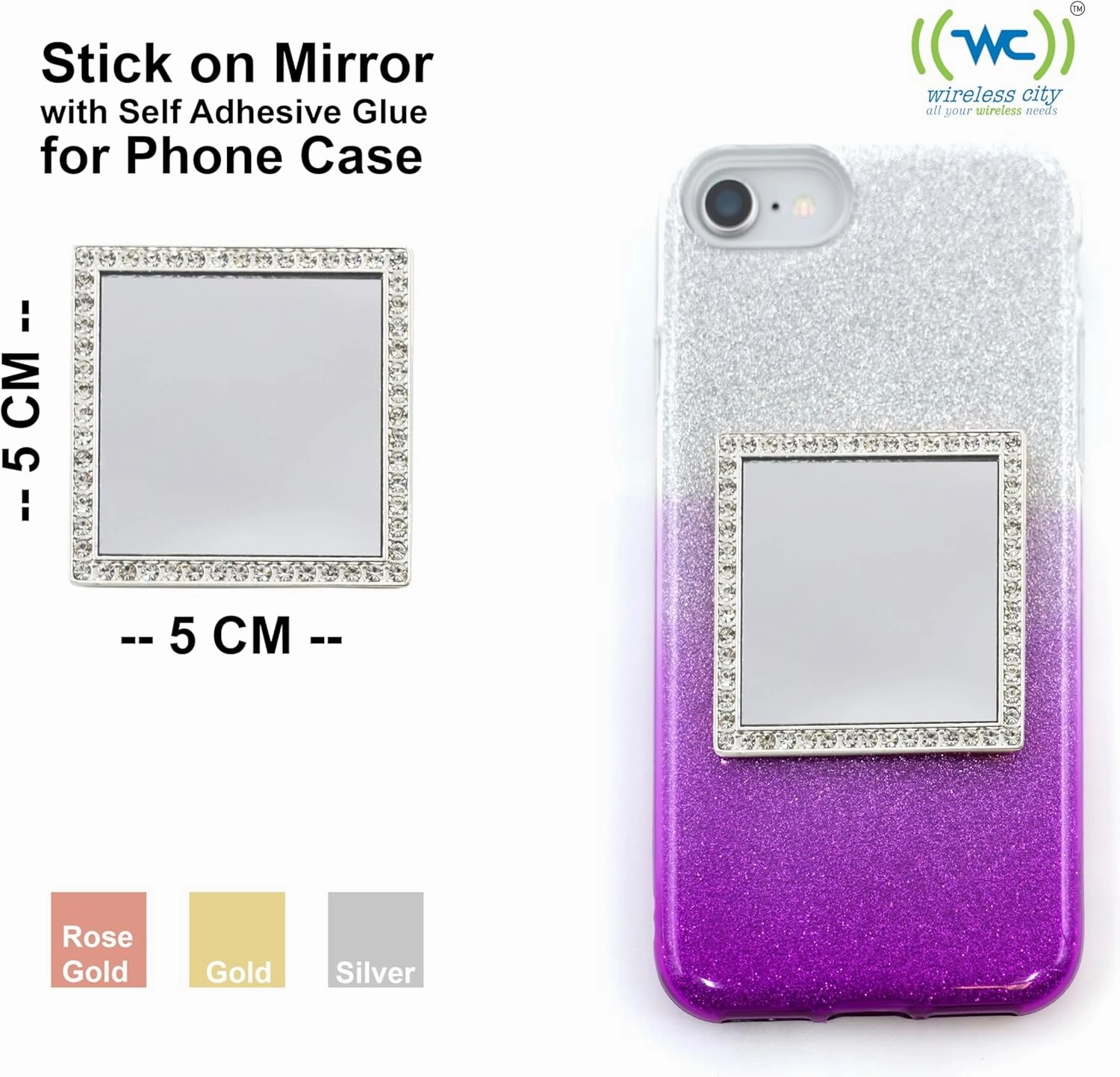 2 Pack Silver Phone Mirror - Compact Square Mirror for Phone Case, Stylish Makeup Mirror