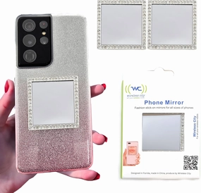 2 Pack Silver Phone Mirror - Compact Square Mirror for Phone Case, Stylish Makeup Mirror